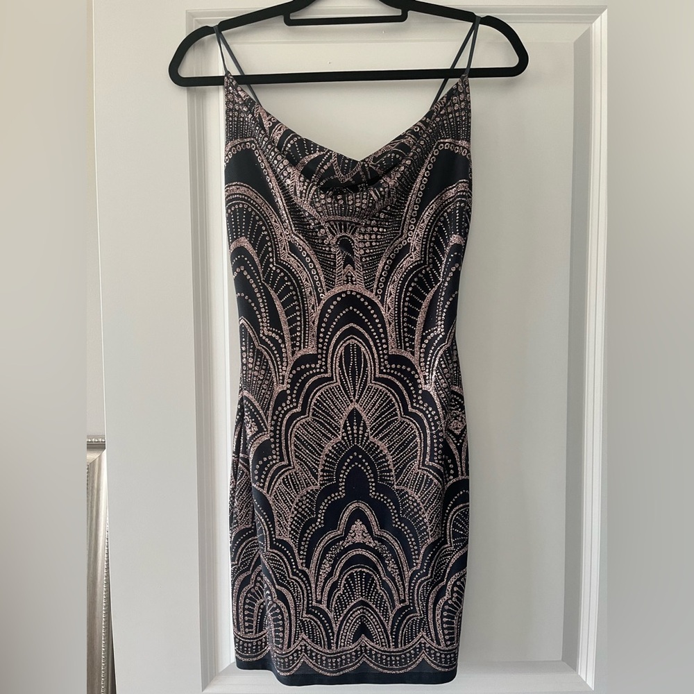 Women’s Mini Dress size Small Dark Green with Gold design